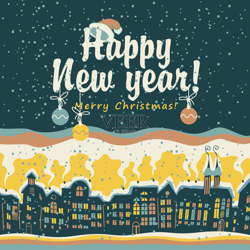 圣诞贺卡与冬天的老城正版模板素材