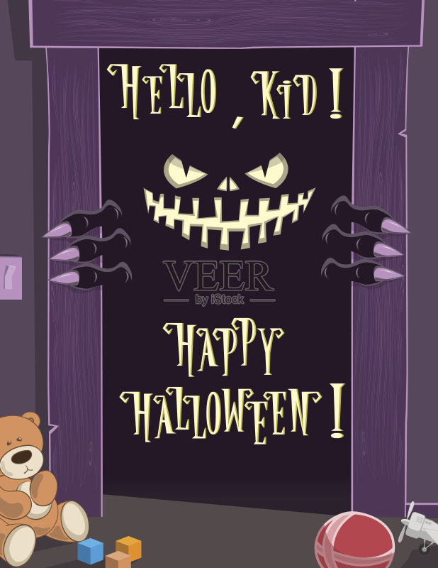 万圣节快乐背景。的夜晚。令人毛骨悚然的噩梦怪物正版模板素材