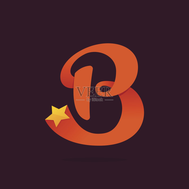 金色星星B字母丝带图标图标素材