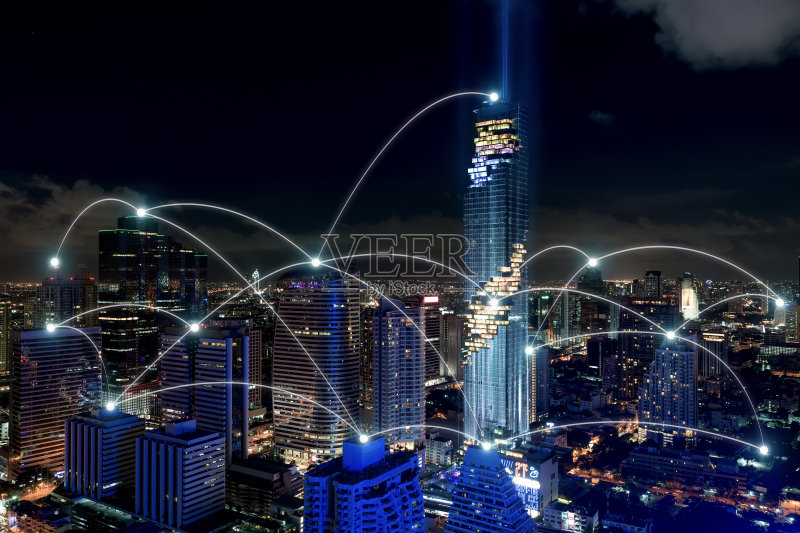 智慧城市与无线通信网络、商务区正版图片素材