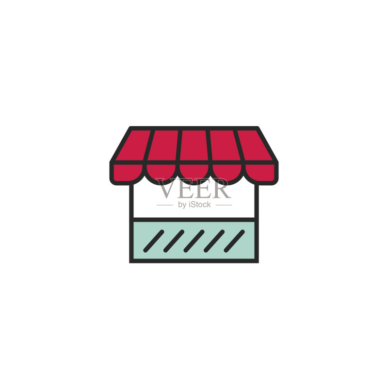 商店图标矢量图,店面符号轮廓样式,商店隔离图标素材
