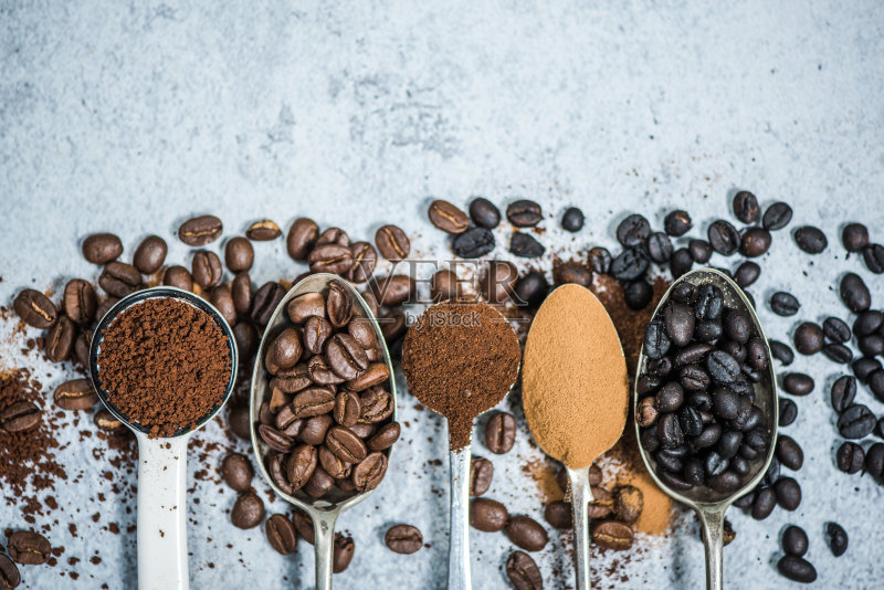 咖啡豆烘烤,速溶咖啡和研磨咖啡正版图片素材