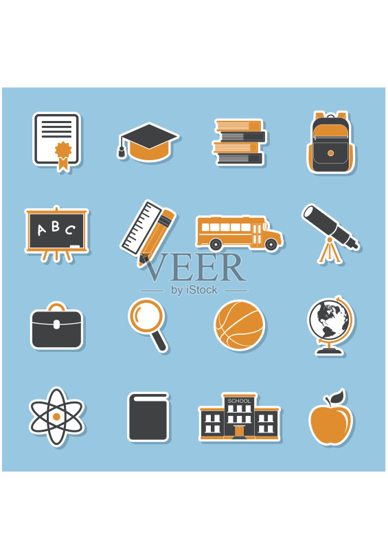 学校图标贴纸:教育系列,大学培训符号图标素材