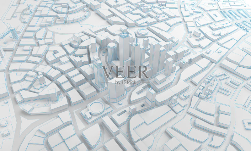 低聚城市的观点从上面。三维渲染正版图片素材