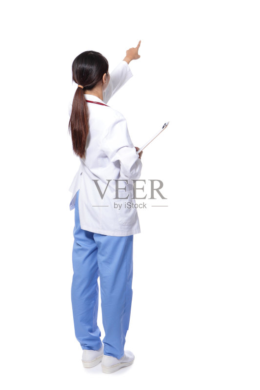 女医生手指指向远方背影照片摄影图片