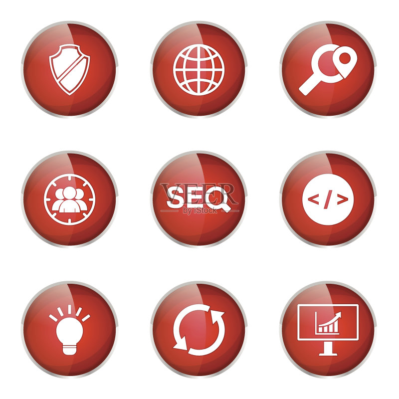 SEO互联网红色矢量按钮图标设计集2图标素材