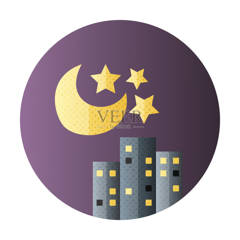 城市夜生活扁平圆形图标图标素材