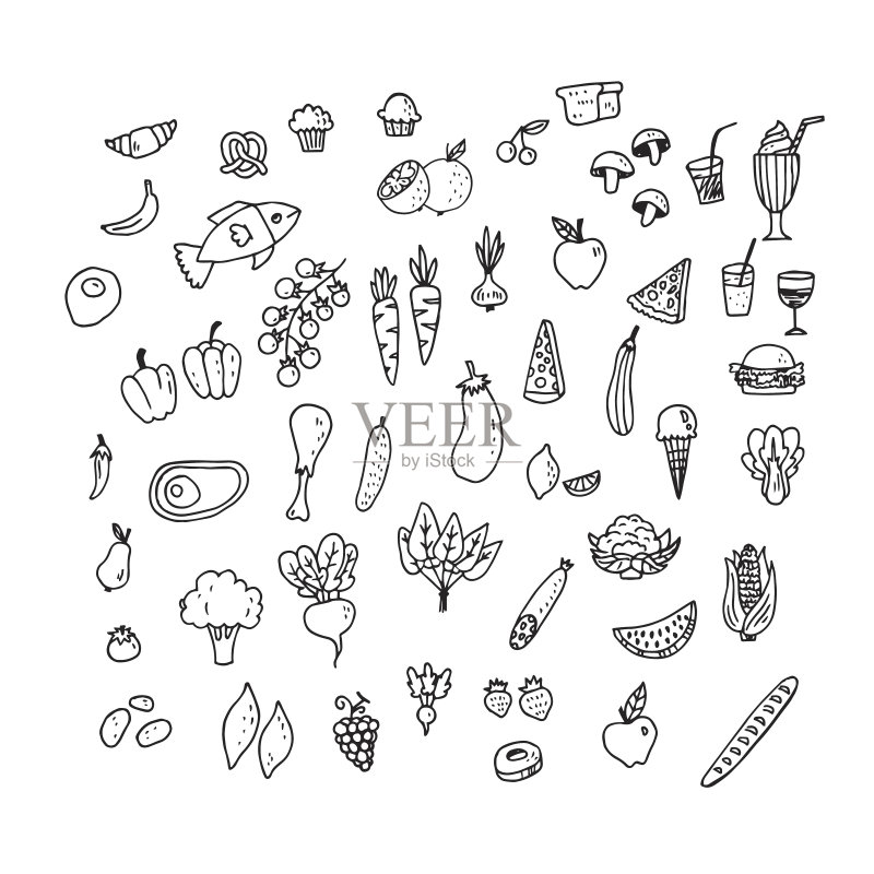 一套手绘食物图标正版插画素材