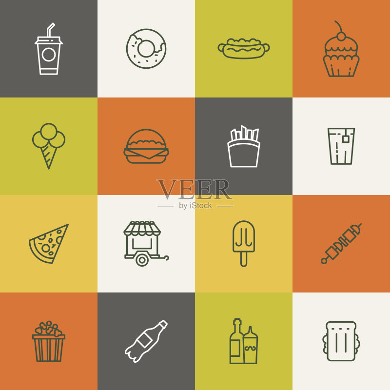 外卖食品线性矢量图标图标素材