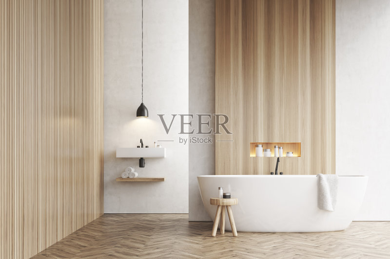 浴缸,水槽和椅子,白色的墙壁正版图片素材