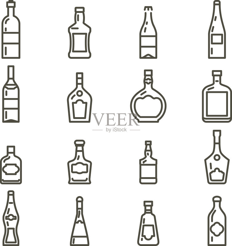 不同类型的酒精饮品瓶图标图标素材