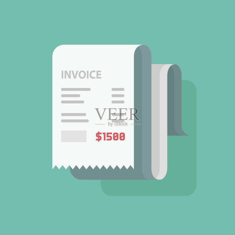 发票矢量插图,平式纸质收据,账单到付正版插画素材