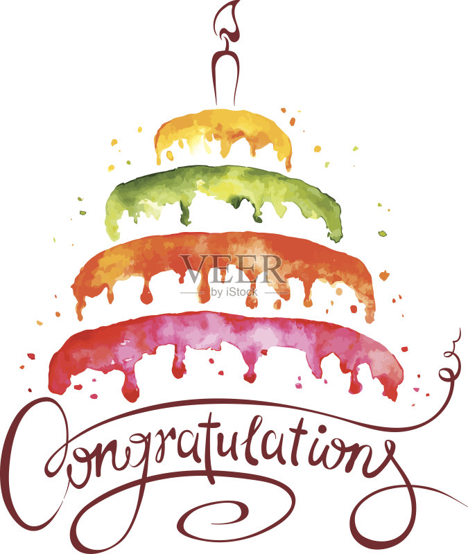 水彩插画-蛋糕和祝贺正版插画素材