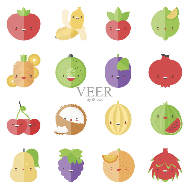 可爱时尚的水果平面图标正版插画素材