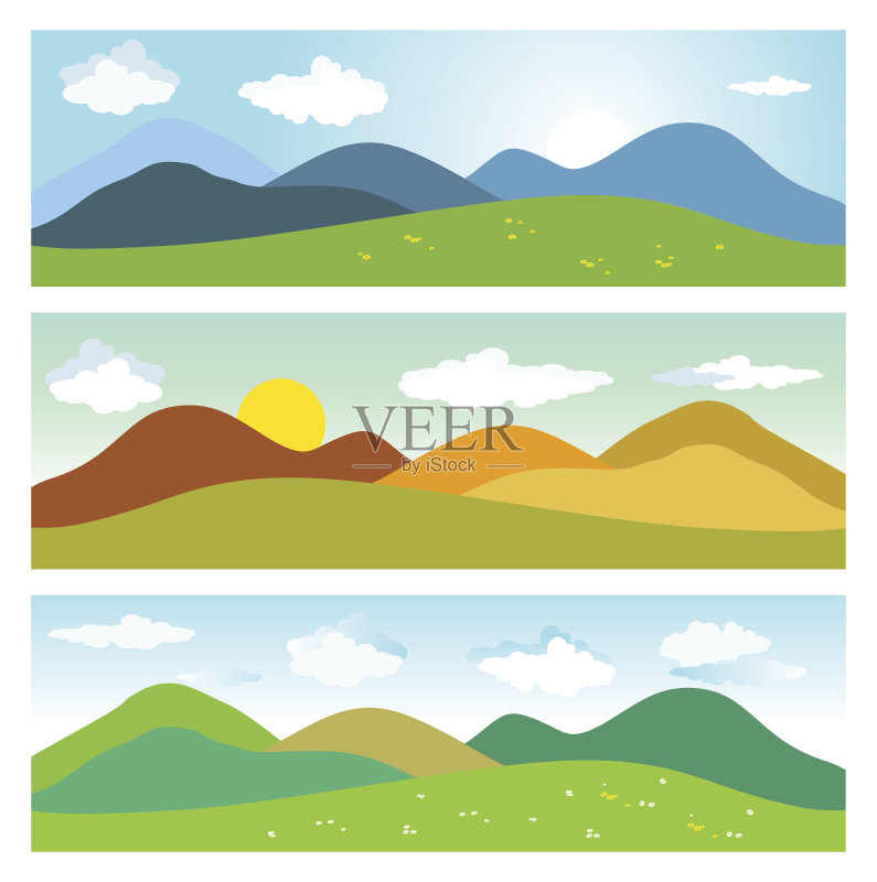夏天山风景。正版插画素材
