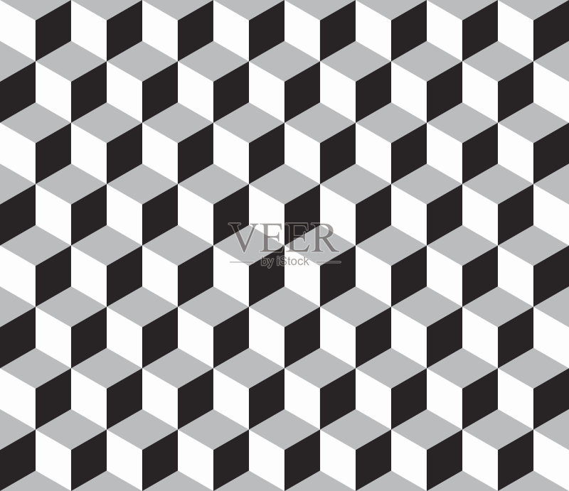 抽象几何无缝模式与三维立方体正版插画素材