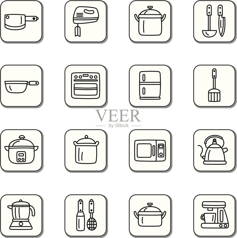 厨房用具和电器涂鸦图标图标素材