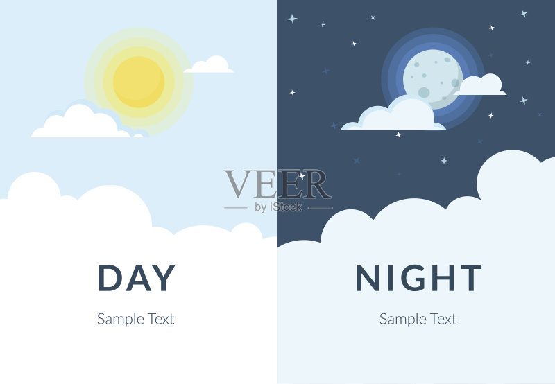 太阳和月亮与云的半日之夜正版模板素材