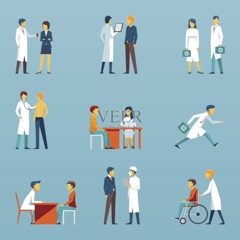 医务人员平面矢量图标。医疗保健组正版插画素材