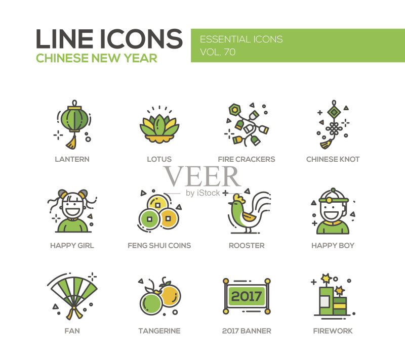 中国新年线性设计图标集图标素材
