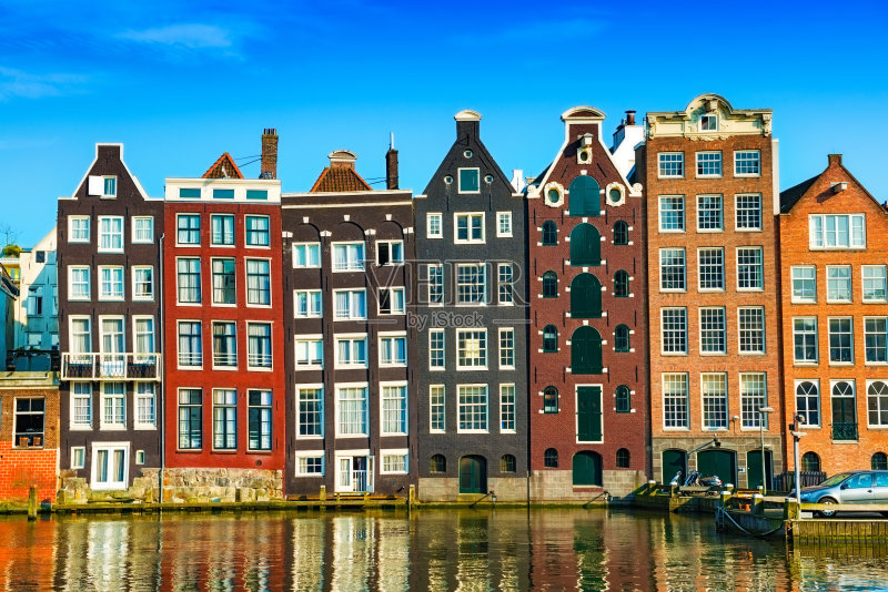 阿姆斯特丹市中心的典型荷兰住宅正版图片素材
