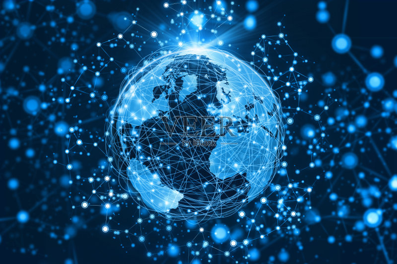 世界由抽象的通信网络连接到空间正版图片素材