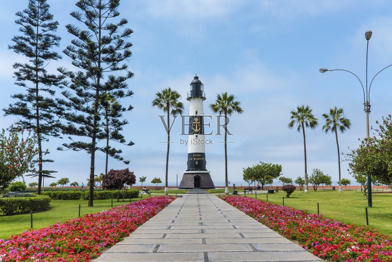 秘鲁利马米拉弗洛雷斯的La Marina灯塔正版图片素材