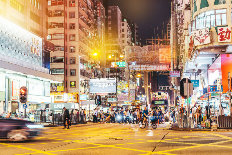 香港九龙热闹的街景正版图片素材