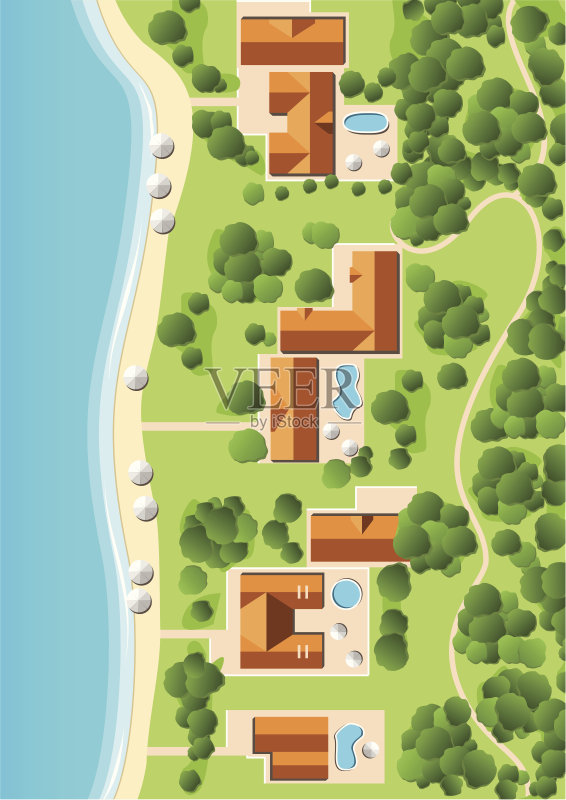 度假酒店与海岸线正版插画素材