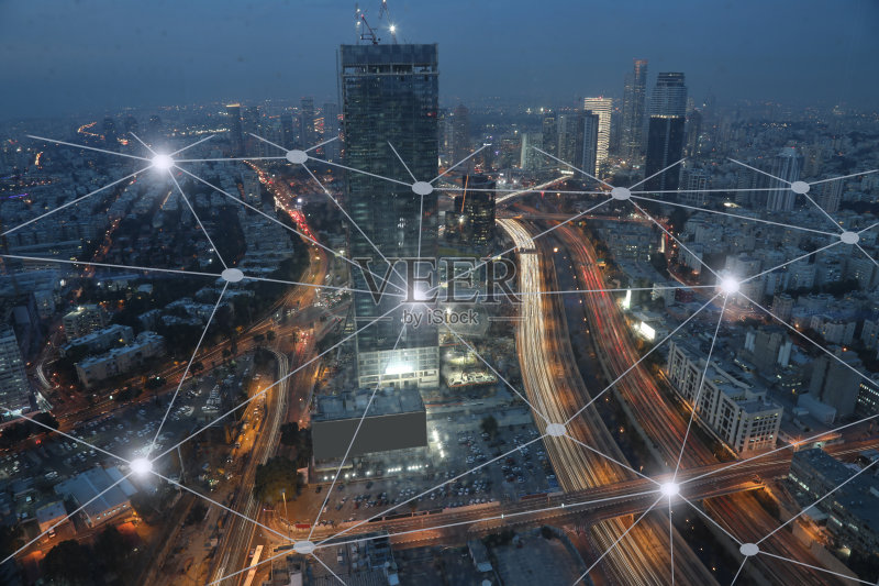 计算机网络连接现代城市未来技术正版图片素材