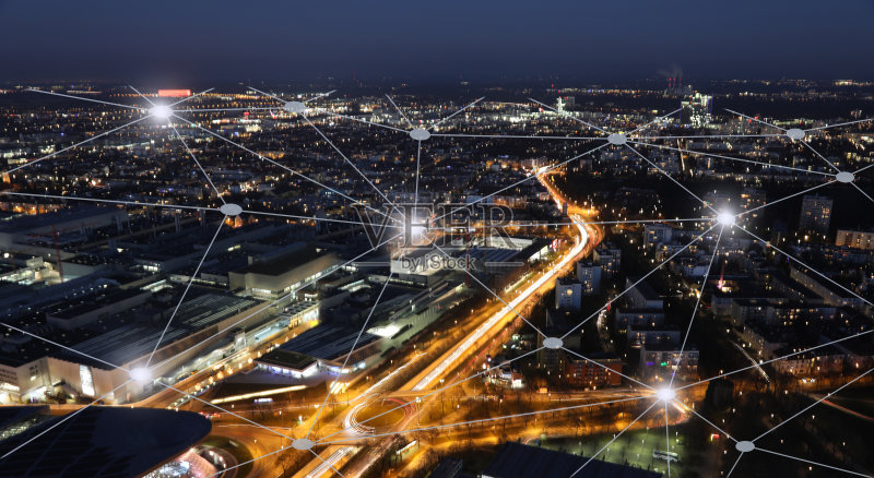 计算机网络连接现代城市未来技术正版图片素材