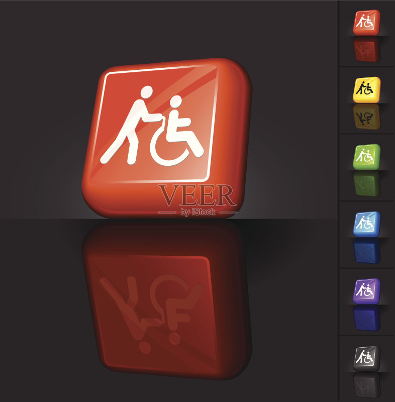 护士推轮椅3D按钮设计图标素材