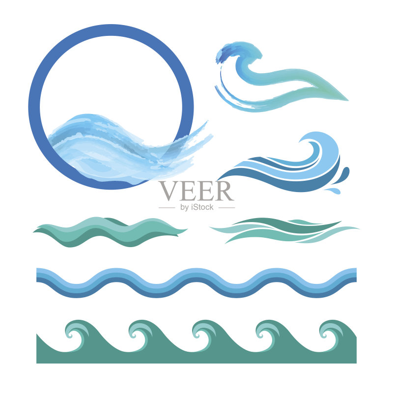 蓝色海浪合集正版插画素材