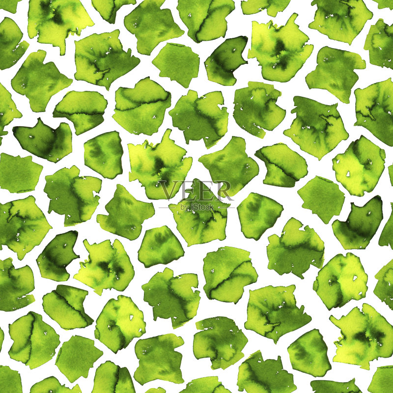 手绘绿色水彩图案。正版插画素材