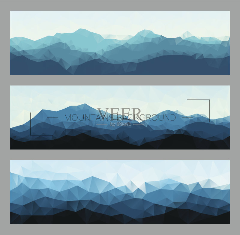 在不同的颜色多边形山景的集合正版插画素材