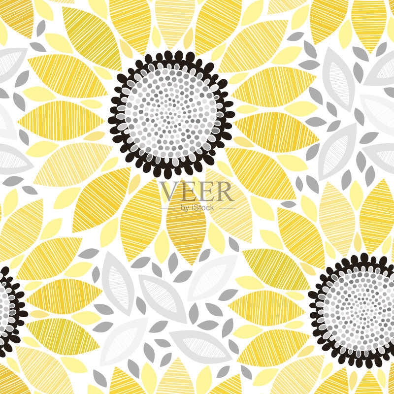 无缝图案与向日葵。抽象的背景。正版插画素材