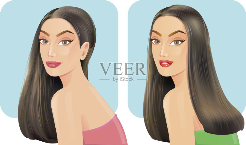 有面部毛发造型的美女插画图片素材