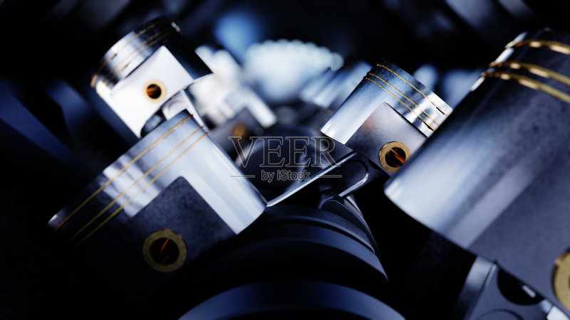 三维插图的汽车发动机与曲轴和活塞。正版图片素材