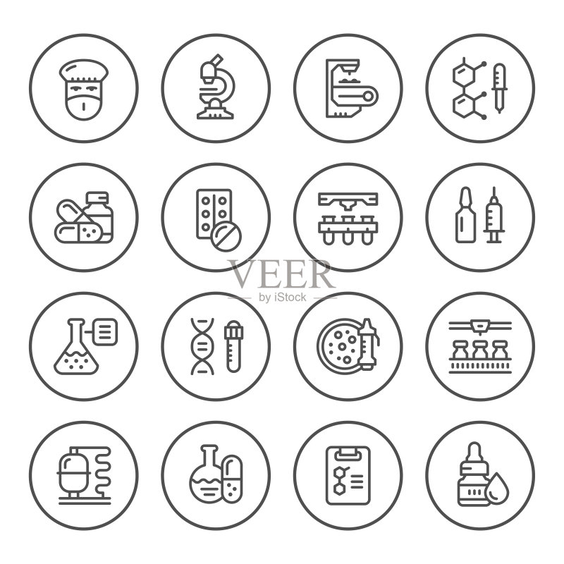 制药行业圆形线条图标集图标素材