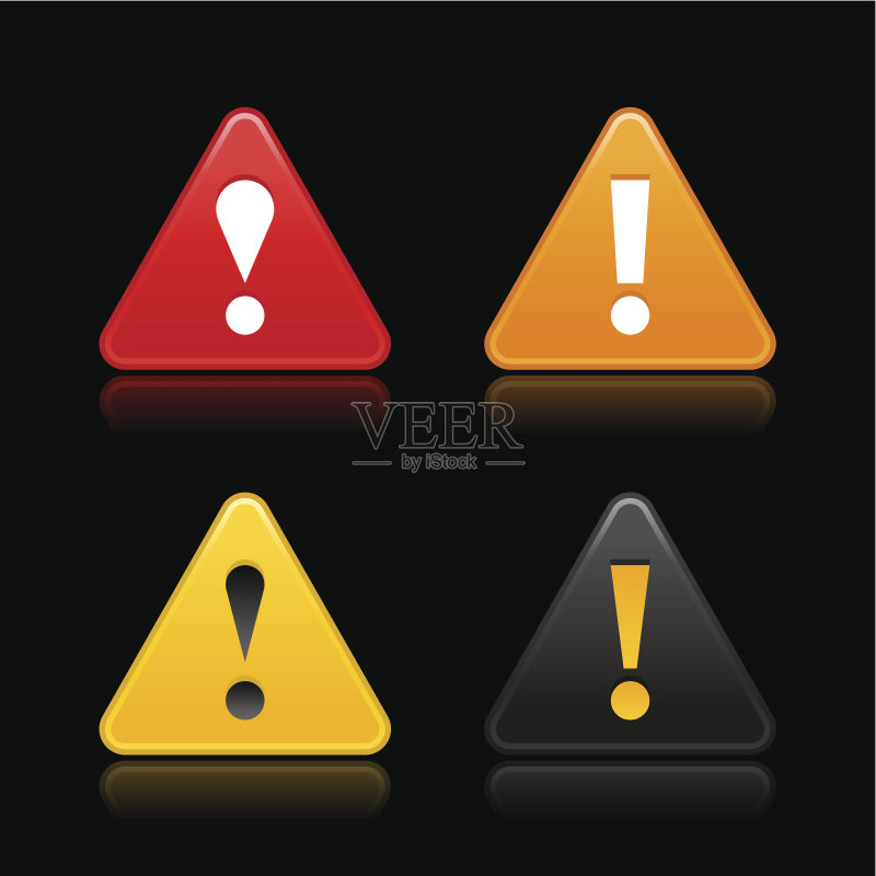 黑色背景上的三角形警告图标感叹号标志图标素材