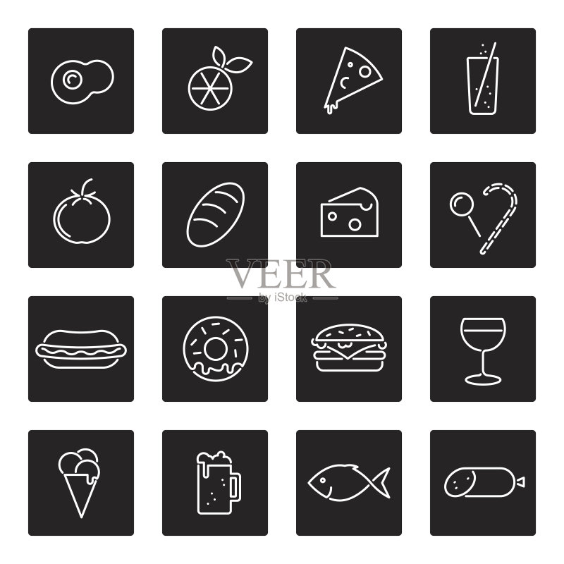 美食矢量线性图标集图标素材