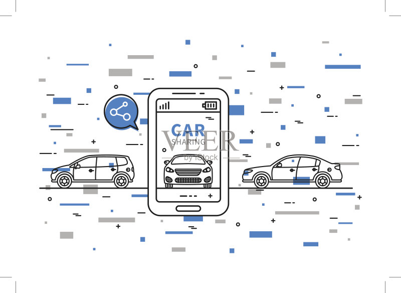 汽车共享矢量插图与丰富多彩的元素正版插画素材