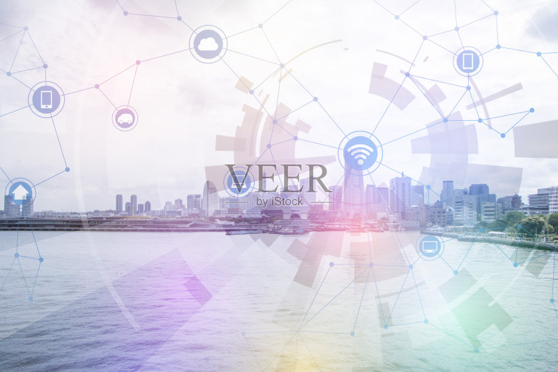 智慧城市与无线通信网络,抽象图像视觉,物联网正版图片素材