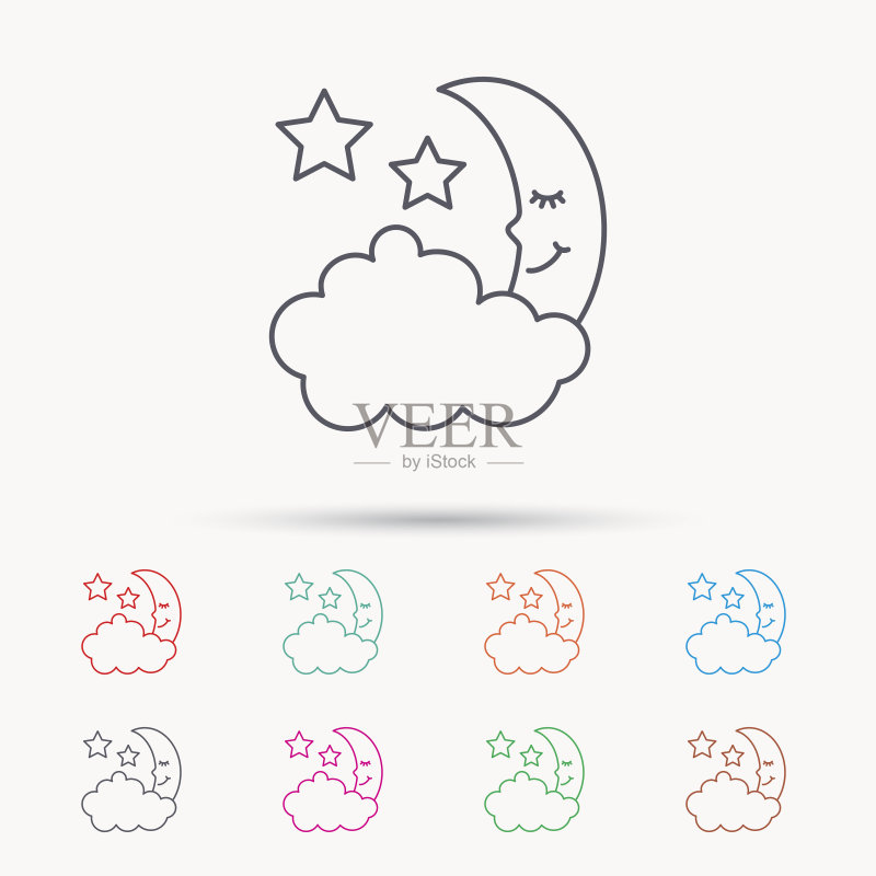 夜晚睡眠图标:月亮和星星图标素材