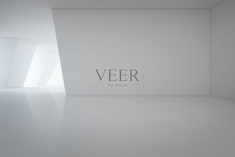 现代室内设计的展厅,空地板和白色的墙壁背景正版图片素材