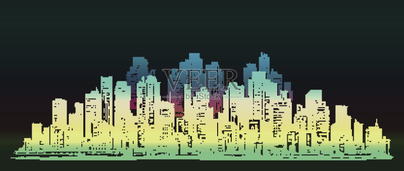 夜晚的城市背景。手绘向量正版插画素材