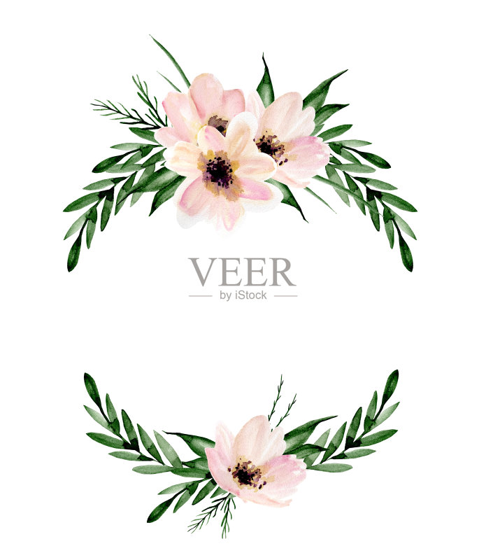 水彩花环正版插画素材
