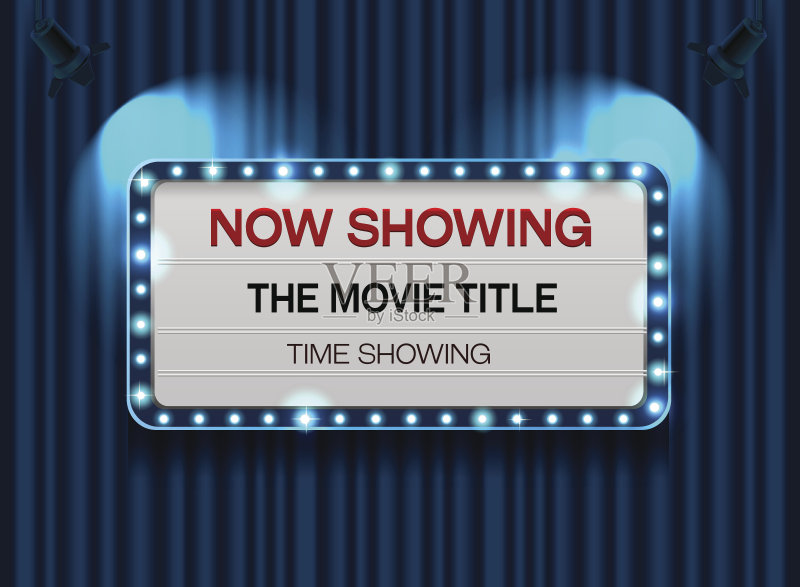 剧院标志或电影院标志上的窗帘聚光灯,框架,边框正版插画素材