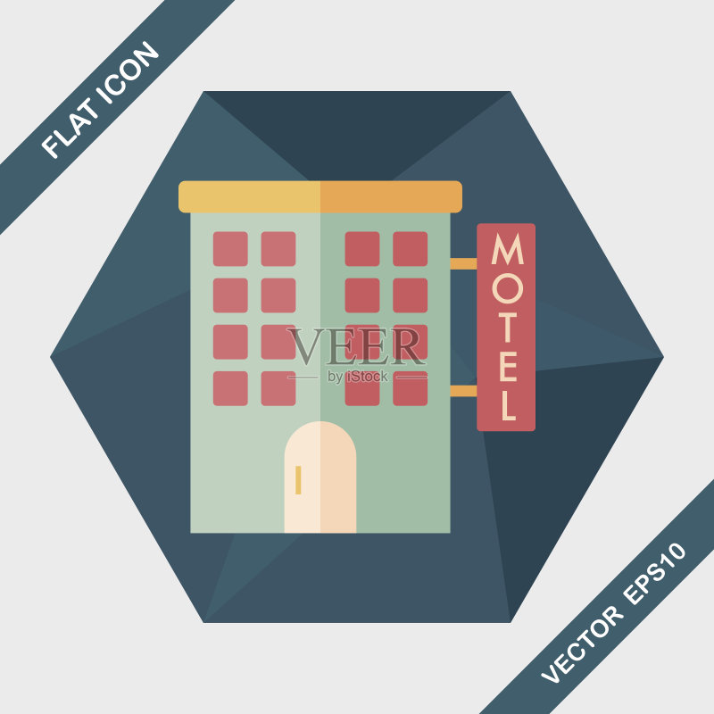 带长阴影的汽车旅馆扁平图标,EPS10图标素材