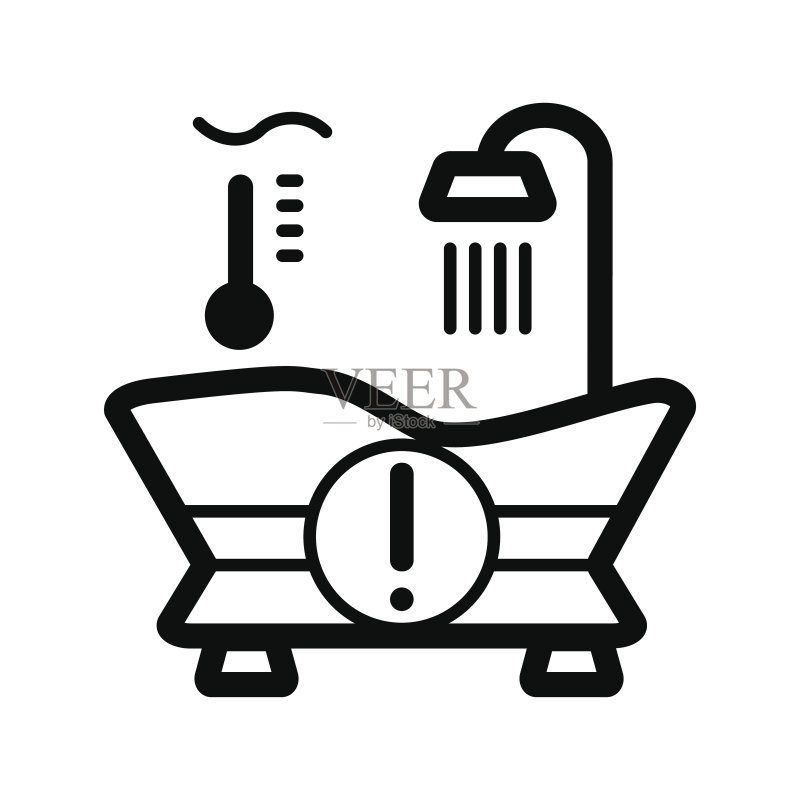 温水温度图标。沐浴符号。线性矢量图图标素材